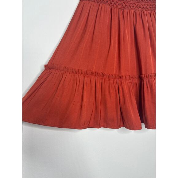 Boden Smocked Tiered Ruffle Mini Skirt Size 2 Burnt Orange Red Fall Boho - Picture 4 of 8